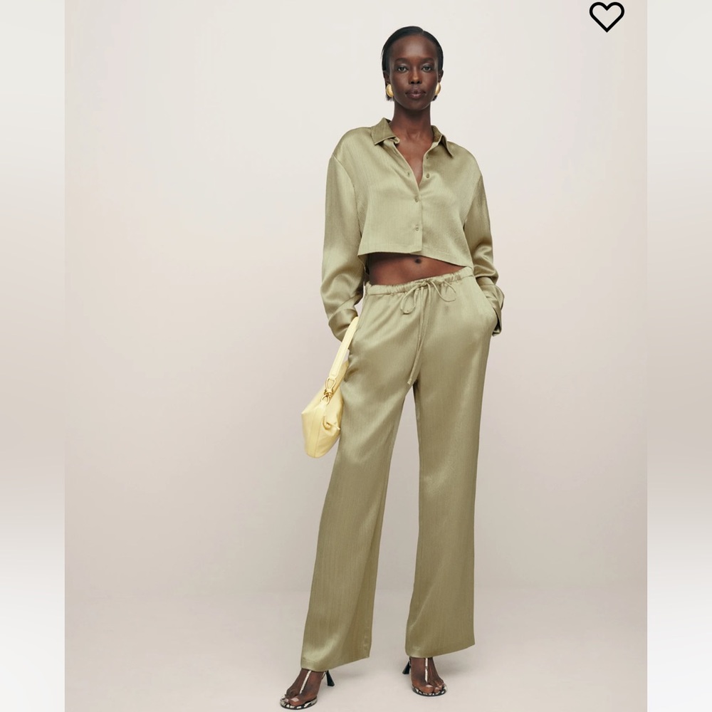 Reformation Lennon Set in crinkle cricket Sz XS NWT